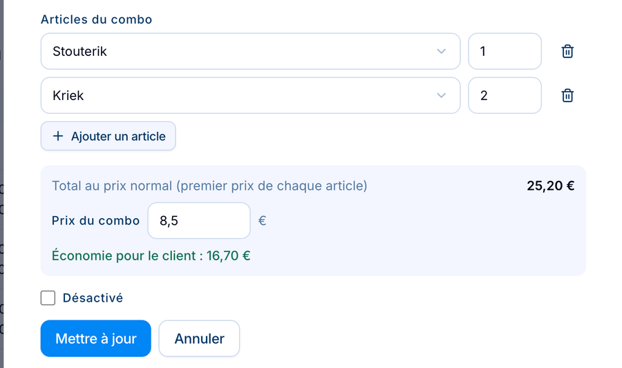 Création d’une offre groupée dans le back-office